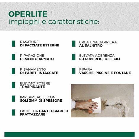 AGUAPLAST Operlite stucco risanante contro umidità e salnitro, 1kg - Stucco, intonaco colore grigio chiaro