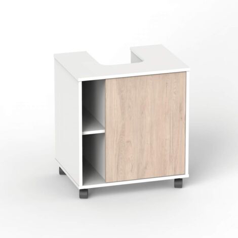 Mobile Bagno con fianchi a terra e vano portaoggetti Larghezza 60 x Profondità 45 cm in abete per lavabi d'appoggio - Vendita Online