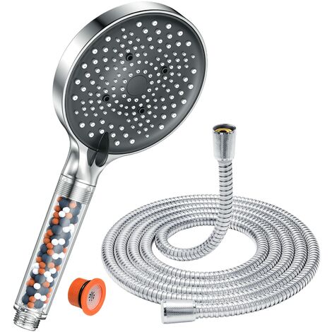 YEAUPE Soffione Doccia Con Tubo Da 1,6 M - 6 Getti, Alta Pressione, Anticalcare, Supporto Senza Fori, Risparmio Acqua 8 L/min - 4