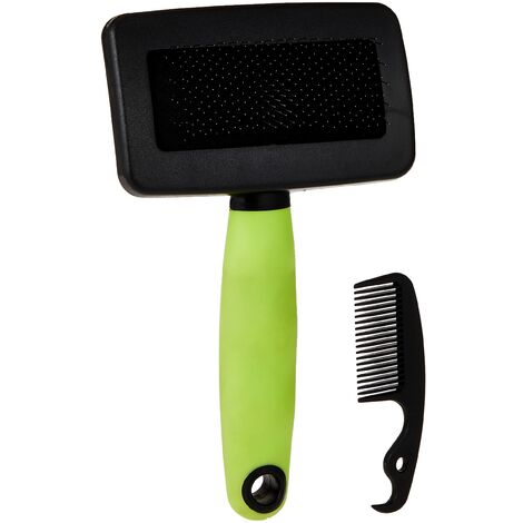 Ferplast Spazzola Cardatore per Gatti - Pelo Medio e Lungo - Setole Inclinate e Testine Arrotondate, Acciaio Inox - Impugnatura Ergonomica Morbida - Pettine Extra Incluso - Misura M, Verde (1/3)
