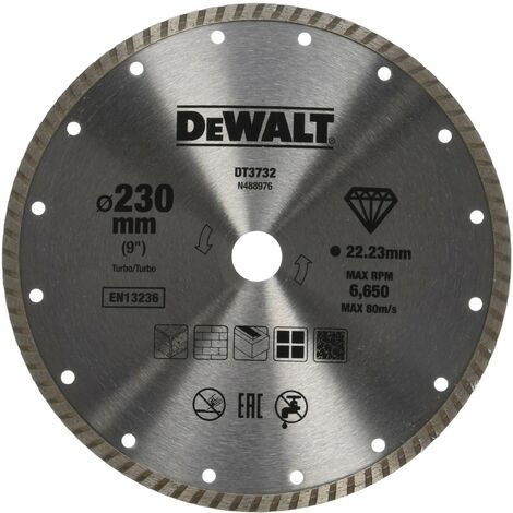 DeWalt DT3732-QZ Disco Sinterizzato Turbo a Corona Continua Scanalata, Materiali da Costruzione, 230 x 22.2 x 7 mm