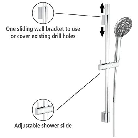 WENKO Set doccia Watersaving, asta per doccia in acciaio inox, soffione a  risparmio idrico, 3 getti