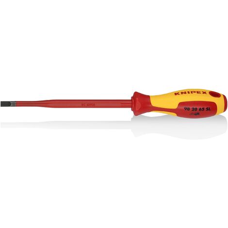 KNIPEX 98 20 65 SL Giraviti per elettricisti (Slim) per viti con intaglio impugnatura isolante, in materiale bicomponente, collaudato VDE brunita 262 mm (1/2)