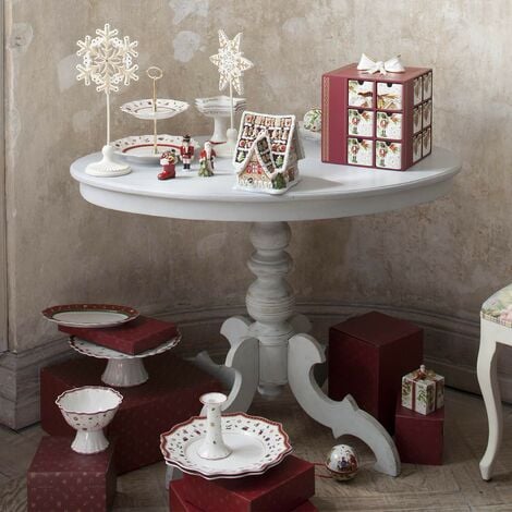 Villeroy & Boch Christmas Toy's Casetta Panpepato con Orologio Carillon,  Porcellana, Bianco/Rosso, 16x13x16 cm