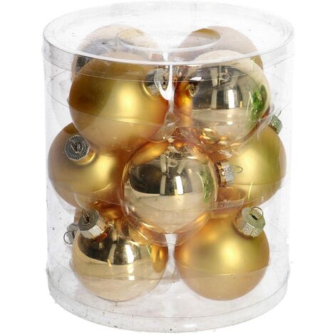 Confezione 12 palline di natale classiche in vetro oro da appendere per decorazione albero 6cm di diametro (1/5)
