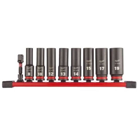 Milwaukee SHOCKWAVE - Set di bussole lunghe 3/8", 9 pezzi su guida