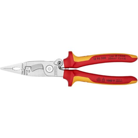 KNIPEX 13 96 200 SB Pinza per elettroinstallazioni isolati con manici rivestiti in materiale bicomponente, collaudati VDE cromata 200 mm