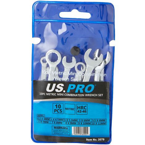 US PRO 2079 - Set di chiavi combinate mini metriche, 4-11 mm, cromate (1/3)