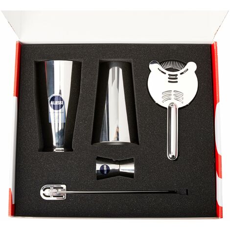 Alessi Lunar Eclipse 5050SET I - Kit per Mixare Cocktail Ispirato all'Universo Lunare con Agitatore e Passino, Acciaio Inossidabile 18/10 Lucido, 5 Pezzi (1/4)