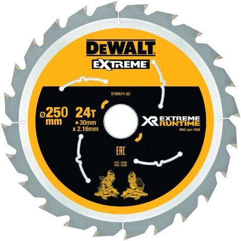 DeWalt, DT99571, QZ, Hojas para Sierra Circular Estacionaria XR EXTREME RUNTIME 250mm x 30mm 24D