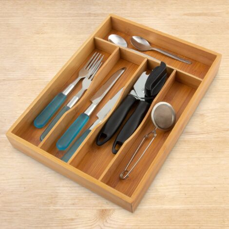 Conflech Organizer Per Posate In Bambù, 25,4 Cm, Con 5 Scomparti, Per Cassetti Da Cucina, Colore Naturale - copertina