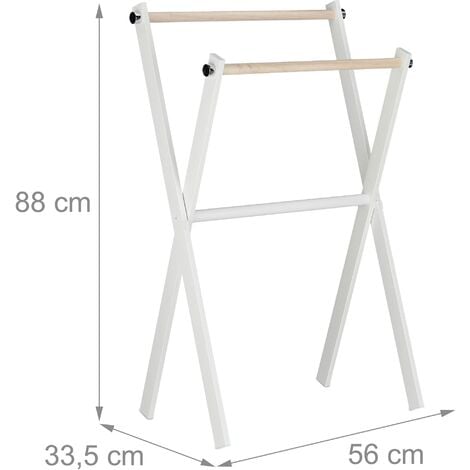 Relaxdays Porta Asciugamani Pieghevole, Piantana Portasciugamani, HLP  88x56x33,5 cm, 2 Bracci, Acciaio, Bianco Naturale, 70