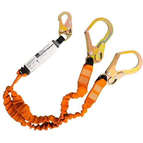 Portwest Cordino doppio da 140 kg con ammortizzatore, dimensioni: taglia unica, colore: nero/arancione, FP75K1R