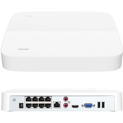 Tenda NVR 8 Canali, 4K PoE NVR Videoregistratore di sorveglianza, Trasmissione a 250m, H.265+, IEEE 802.3af/at, Plug and Play, HDD(fino a 10TB)/Cloud Storage, 4KV Protezione contro i Fulmini, N6P-8H (1/5)
