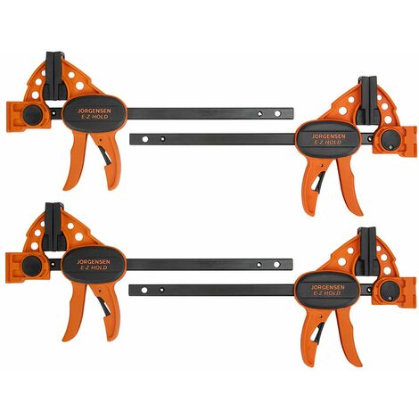 Jorgensen 99216A, Set di 4 morsetti per la lavorazione del legno da 150 mm, collegabili a morsetti a barra da 40,64 cm, a sgancio rapido, con divaricatore da 290 mm, utilizzabili con una sola mano