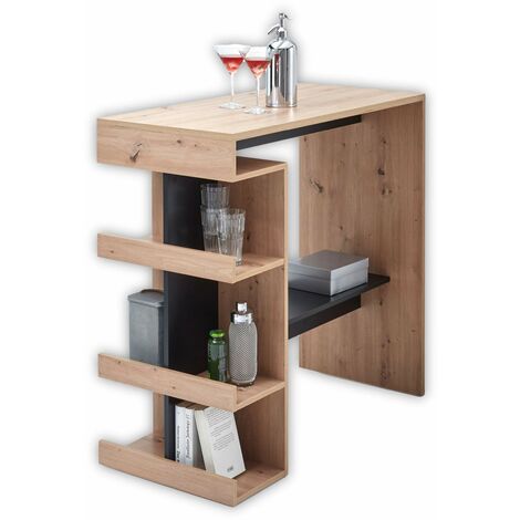 Tavolino Da Bar Moderno Stella Trading Mojito - Effetto Rovere Artisan E Bianco, Salvaspazio, 115x103x50 Cm