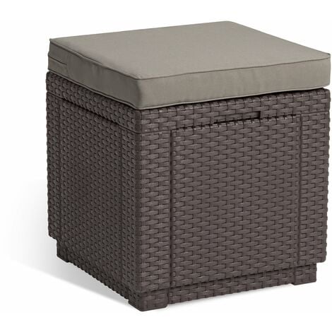 Sgabello Con Vano Keter Allibert Cube - Effetto Rattan, Resistente Alle Intemperie, Marrone - Foto 7