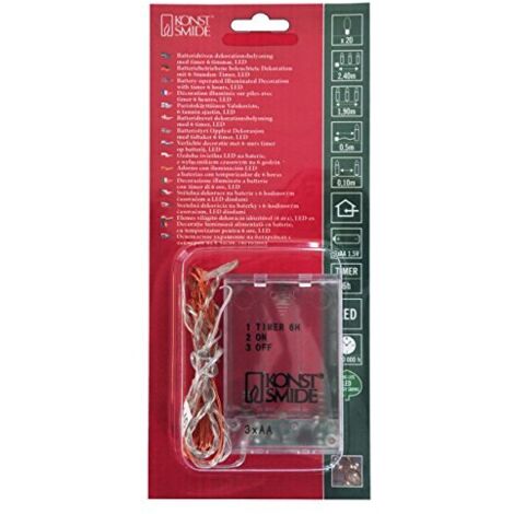 Konstsmide Filo Nudo a LED/Micro luci a Batteria per Uso Interno (IP20)/20 diodi Bianchi ambrati luci LED/Funzione Timer 6 Ore/3 batterie AA (escl.) / Filo di Rame luci Stringa
