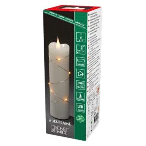 Konstsmide Candele a batteria senza fiamma sottili / 3D Living Light/funzionamento a batteria tremolante fiamma mobile/vera cera d'avorio/micro luci fatate, funzione timer 4 o 8 ore, 17,8 x 5 cm (1/4)