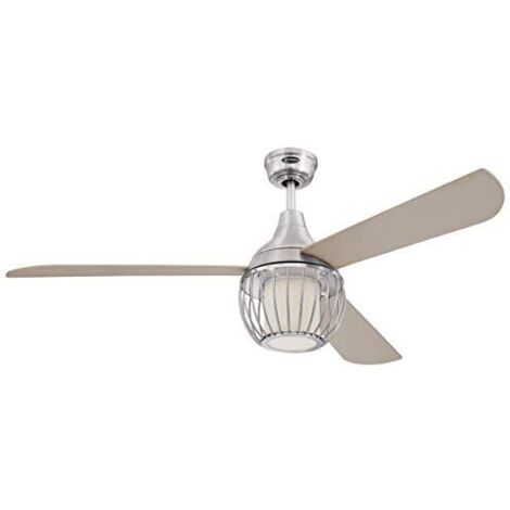 Westinghouse Lighting 7220840 Ventilatore da soffitto in Nichel Lucido Graham 132cm, Kit di Luce LED dimmerabile con Vetro Opale smarigliato, Paralume a Gabbia, Telecomando 54 W, Titanio (1/4)