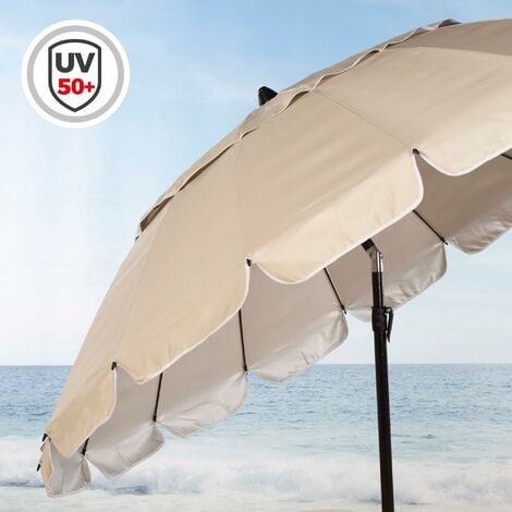 AKTIVE 62275 Ombrellone Spiaggia Antivento Pieghevole Crema Ø220 cm  Inclinabile Con Protezione UV 50 Paravento Spiaggia