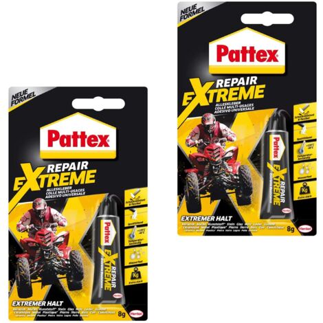 Pattex Repair Extreme, 2 Tubi da 8 g restringente e Flessibile per Tutti Gli Usi, riparazioni Resistente alle Temperature, Adesivo Forte per Uso Interno ed Esterno, Colore Trasparente, 9H PRXG8X ST (1/2)