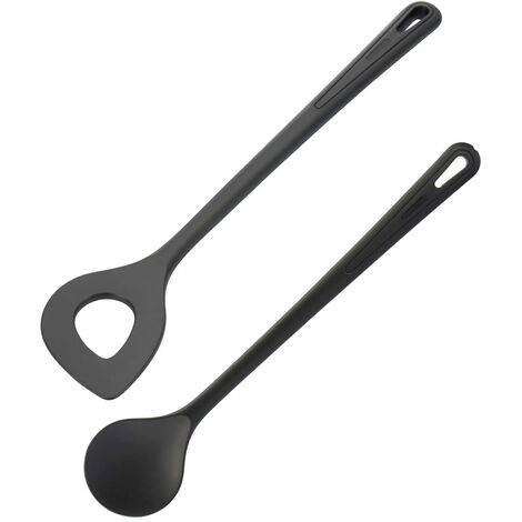 Westmark Set con Cucchiaio a Punta + Cucchiaio da Cucina per Mescolare, 2 Pezzi, Resistente al Calore fino a 270°C, Plastica, Gentle-Plus, Nero, 288722E9 (1/5)