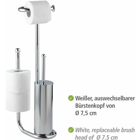 WENKO Set per WC con scopino Universalo cromo e portarotolo di riserva, accessori  bagno completo, set