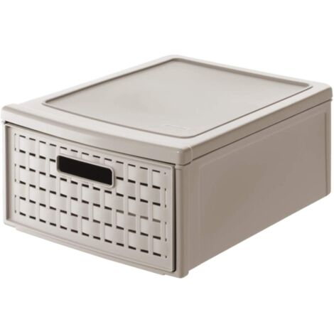Rotho Country Cassettiera con 1 Cassetto in Rattan, Plastica (PP) senza BPA, Beige (Cappuccino), Piccolo/8.3 L, 35.0 x 26.0 x 14.5 cm