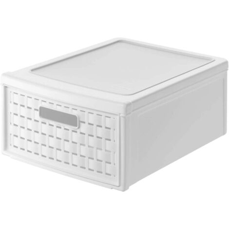 Rotho Country Cassettiera con 1 Cassetto in Rattan, Plastica (PP) senza BPA, Bianco, Piccolo/8.3 L, 35.0 x 26.0 x 14.5 cm