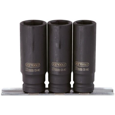 KS Tools 515.0103 Serie di Bussole Esagonali per Avvitatori ad Impulsi, Lunghe, 3 Pezzi, 17-21 mm, 1/2"