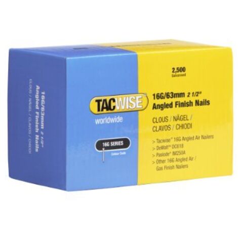 Tacwise 0773 Chiodi di Finitura Angolati Galvanizzati Tipo 16G / 63 mm, Inclinati di 20°, Confezione da 2500