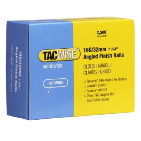 Tacwise 0769 Chiodi di Finitura Angolati Galvanizzati Tipo 16G / 32 mm, Inclinati di 20°, Confezione da 2500