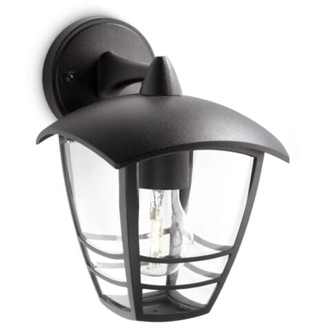 Philips LED Lampada da Parete Creek, per Esterno, Lanterna Down, Attacco E27, Alluminio, Nero