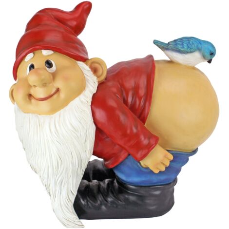 Design Toscano Loonie Moonie con le natiche al vento Statuetta da giardino Gnomo, poliresina, a colori, Grande 30,5 cm