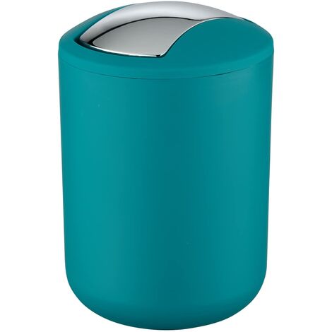 WENKO Cestino da Bagno, Mini Cestino da Bagno con Coperchio Basculante, Brasil S, capacità 2L, plastica PET infrangibile, ø14x21 cm, Turchese
