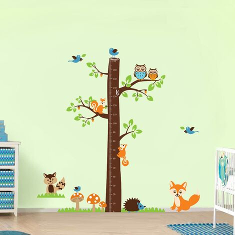 Walplus AY221 - Adesivo da parete con metro per bambini, motivo: albero con  volpi, multicolore