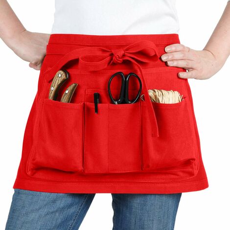 La Cordeline- CJN45ROC, Grembiule da giardinaggio con tasche ricamo La Court Cotone Papavero H23 x L46 cm, Rosso