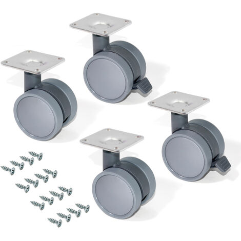 Emuca 2036421 Set di 4 Rotelle Pivotanti Grigie per Mobile con Piastra di Assemblaggio e Cuscinetto a Sfere, 50 mm, Diamètre 50mm (1/5)