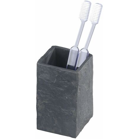 WENKO 17920100 Bicchiere Portaspazzolini Slate Rock Finitura Effetto Ardesia, Poliresina, 6.4 x 10.5 x 6.4 cm, Grigio Antracite