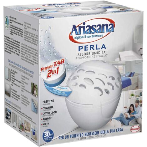 Ariasana Kit Micro Perla Assorbiumidità, Deumidificatore ambienti fino a 10mq, Assorbi umidità che previene muffe e cattivi odori, bianco, 1 dispositivo e 1 Power Tab 300g (1/4)