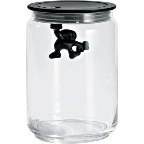 Alessi AMDR05 Gianni a Little Man Holding On Tight Barattolo Ermetico in Vetro con Coperchio in Resina Termoplastica, Nero, 90 cl (1/5)