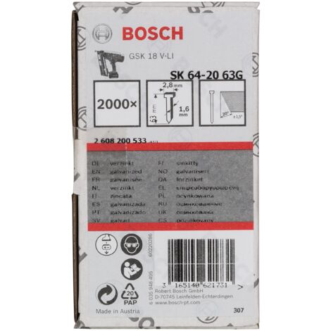 Bosch Chiodi standard 63 mm acciaio zincato 2000 pz