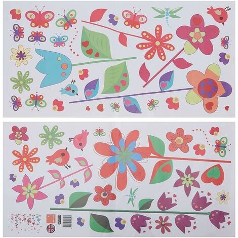 Walplus Colorful Flowers and Butterflies - Adesivi per parete, motivo fiori  e farfalle