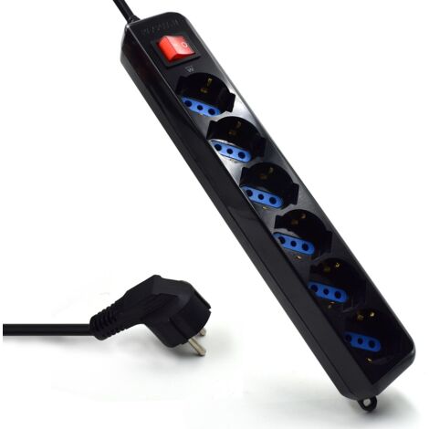 Ewent EW3924 Multipresa, Ciabatta Elettrica, 6 Uscite Ita 10/16A e Schuko, spina Schuko, 250V/2500W, Nero (1/5)