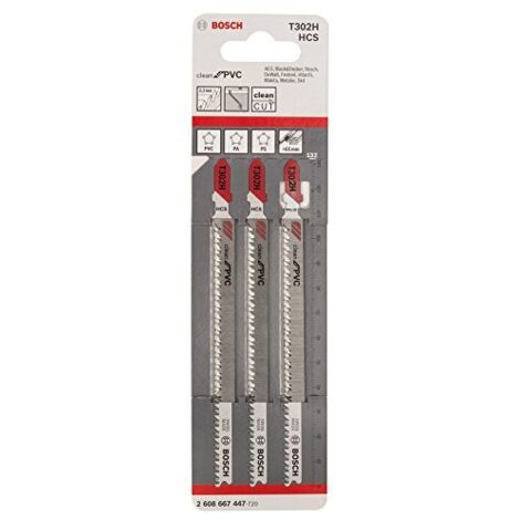 Lama Per Seghetto Alternativo Per Materie Plastiche, Fine Taglio Dritto, N. Bosch T 302 H, Sega Lama Di Qualità Hsc, Lunghezza Totale 132 Millimetri N. Di Denti: 2,3 Millimetri
