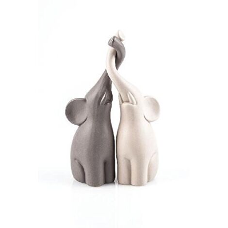 Pajoma - Coppia di statuette in ceramica a forma di elefantini, altezza 25,5 cm, Grigio