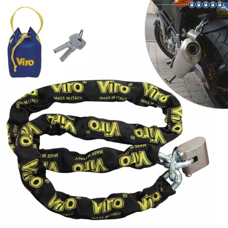 Viro  Eurothor, Catena Moto e Scooter, 180 cm, con Lucchetto, in Acciaio, Finitura Anticorrosione, Asta Anti-strappo e Antitaglio