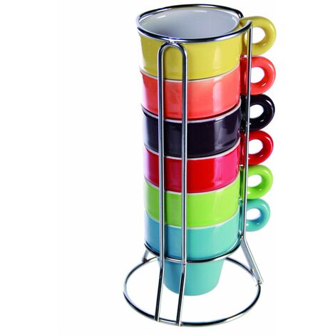 Out of the blue Set di 6 Mini Tazze da Espresso con Supporto in Metallo/Materiale : Ceramica/Dimensioni : 5,5 x 7 cm