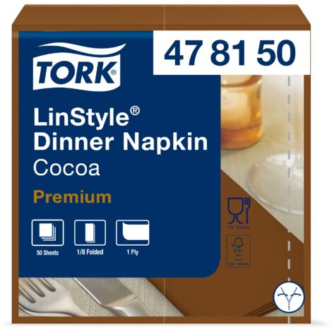 Tork 478150 LinStyle Tovagliolo Dinner marrone Premium(piegato in 8), monovelo, 12 pacchi x 50 tovaglioli (600 pz), 40 cm (lungh.) x 39 cm (largh.) (1/5)